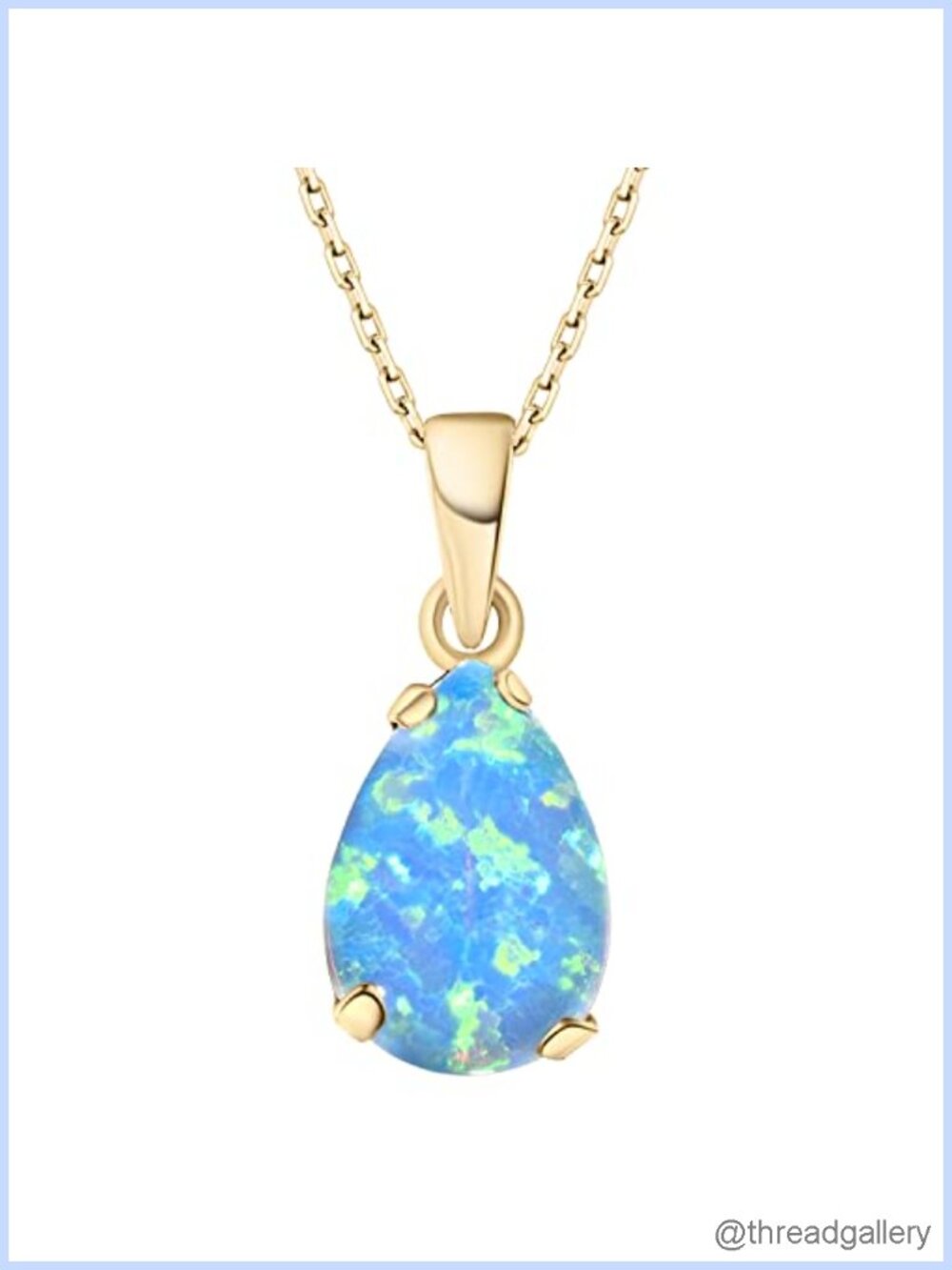14K Gold Plated Silver Blue Opal Pendant Necklace
